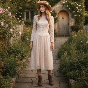 Gunne Sax by Jessica McClintock Formal lace blush midi dress